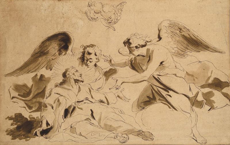 Scuola Genovese del XVIII secolo Gesù confortato dagli angeli  - Asta Disegni Antichi - I - Cambi Casa d'Aste
