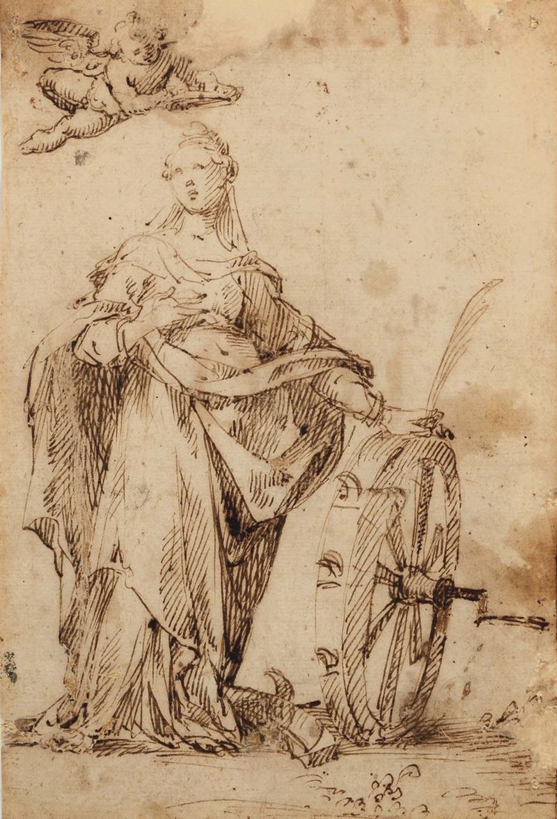 Bernardo Strozzi (Genova 1581 - Venezia 1644), bottega di Santa Caterina  - Auction Fine Drawings - I - Cambi Casa d'Aste