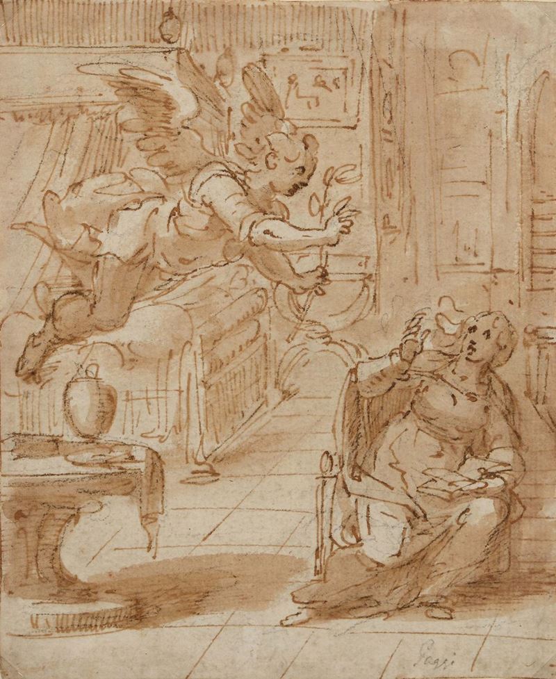 Giovanni Battista Paggi (Genova 1554 - 1627) Annunciazione  - Asta Disegni Antichi - I - Cambi Casa d'Aste