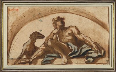 Domenico Piola (genova 1627 - 1703)uomo con Levriero