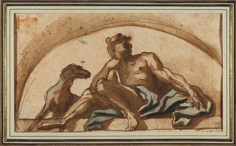 Domenico Piola (Genova 1627 - 1703) Uomo con levriero  - Auction Fine Drawings - I - Cambi Casa d'Aste