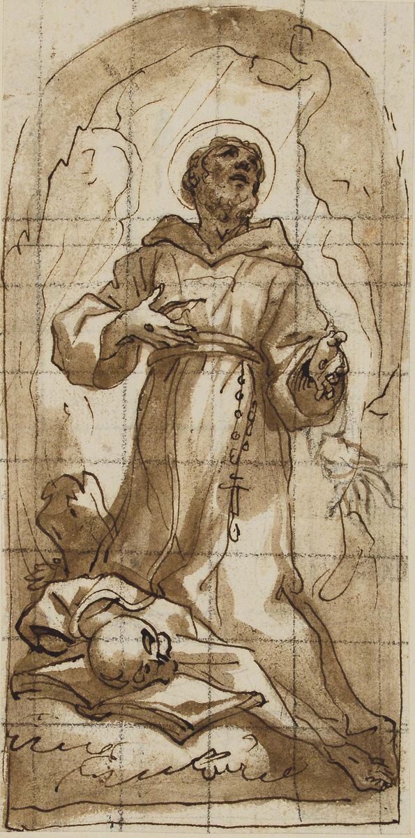 Domenico Piola (Genova 1627 - 1703) San Gerolamo  - Asta Disegni Antichi - I - Cambi Casa d'Aste