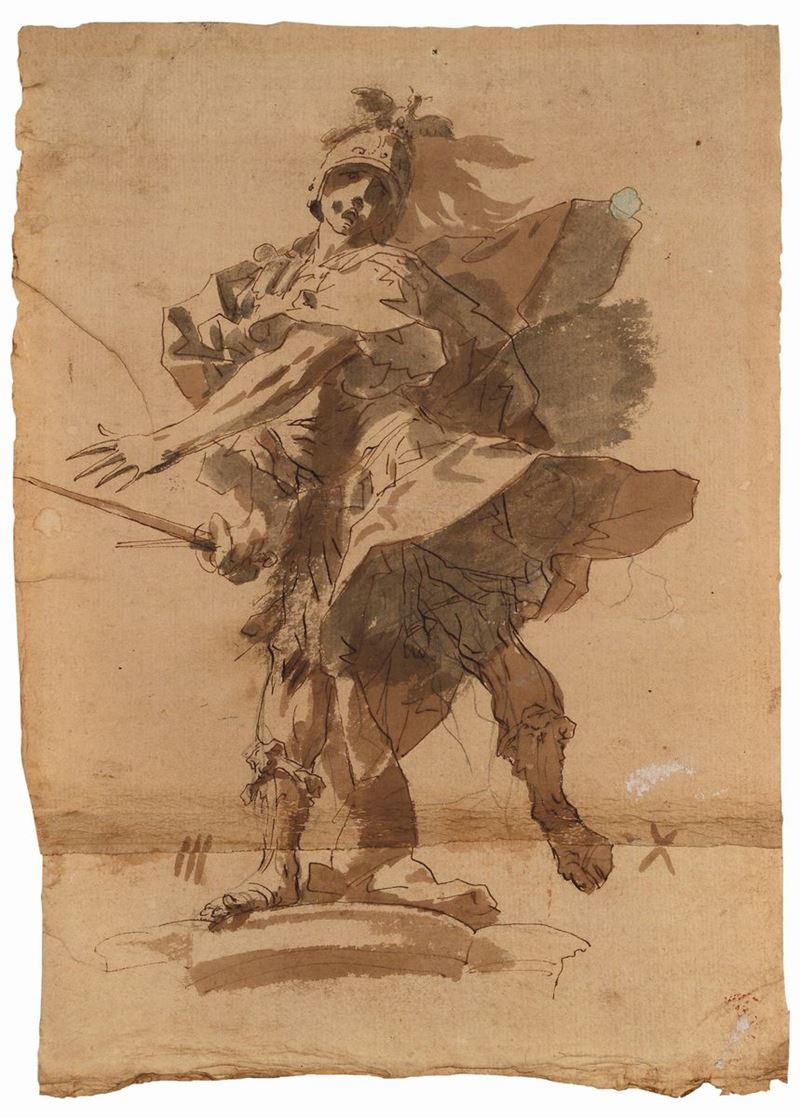 Sebastiano Galeotti (Firenze 1675 - Mondovì 1746) Guerriero  - Asta Disegni Antichi - I - Cambi Casa d'Aste