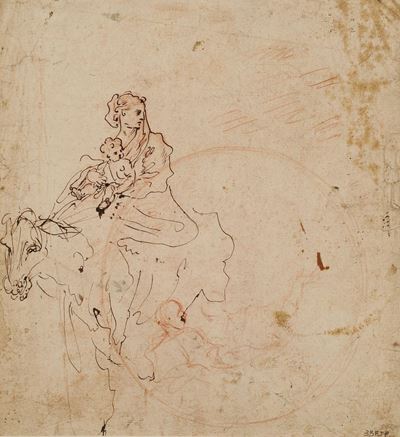 Francesco Castiglione (genova 1641 - 1716)recto: Fuga in Egitto Verso: Due Figure con Gregge