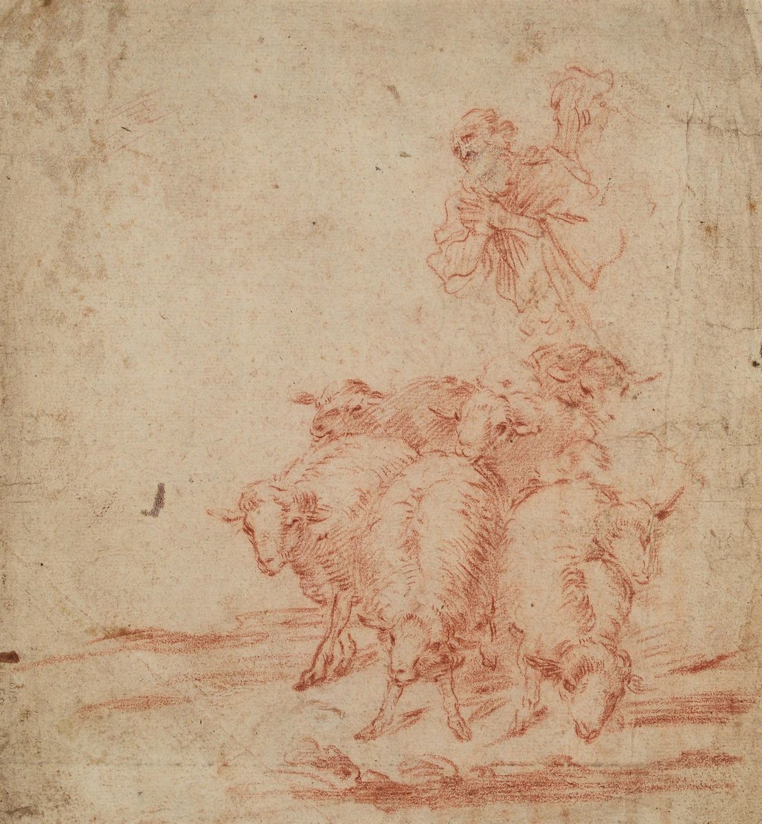 Francesco Castiglione (genova 1641 - 1716)recto: Fuga in Egitto Verso: Due Figure con Gregge
