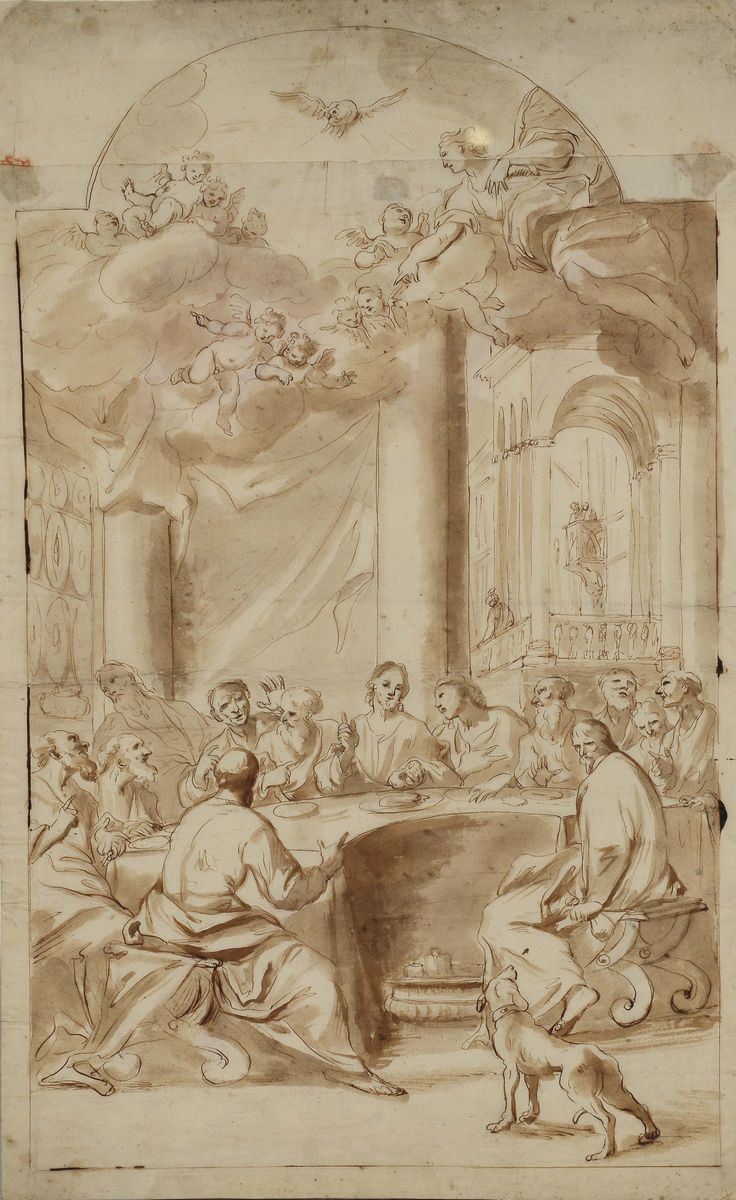 Domenico Piola (Genova 1627 - 1703) Ultima cena  - Asta Disegni Antichi - I - Cambi Casa d'Aste