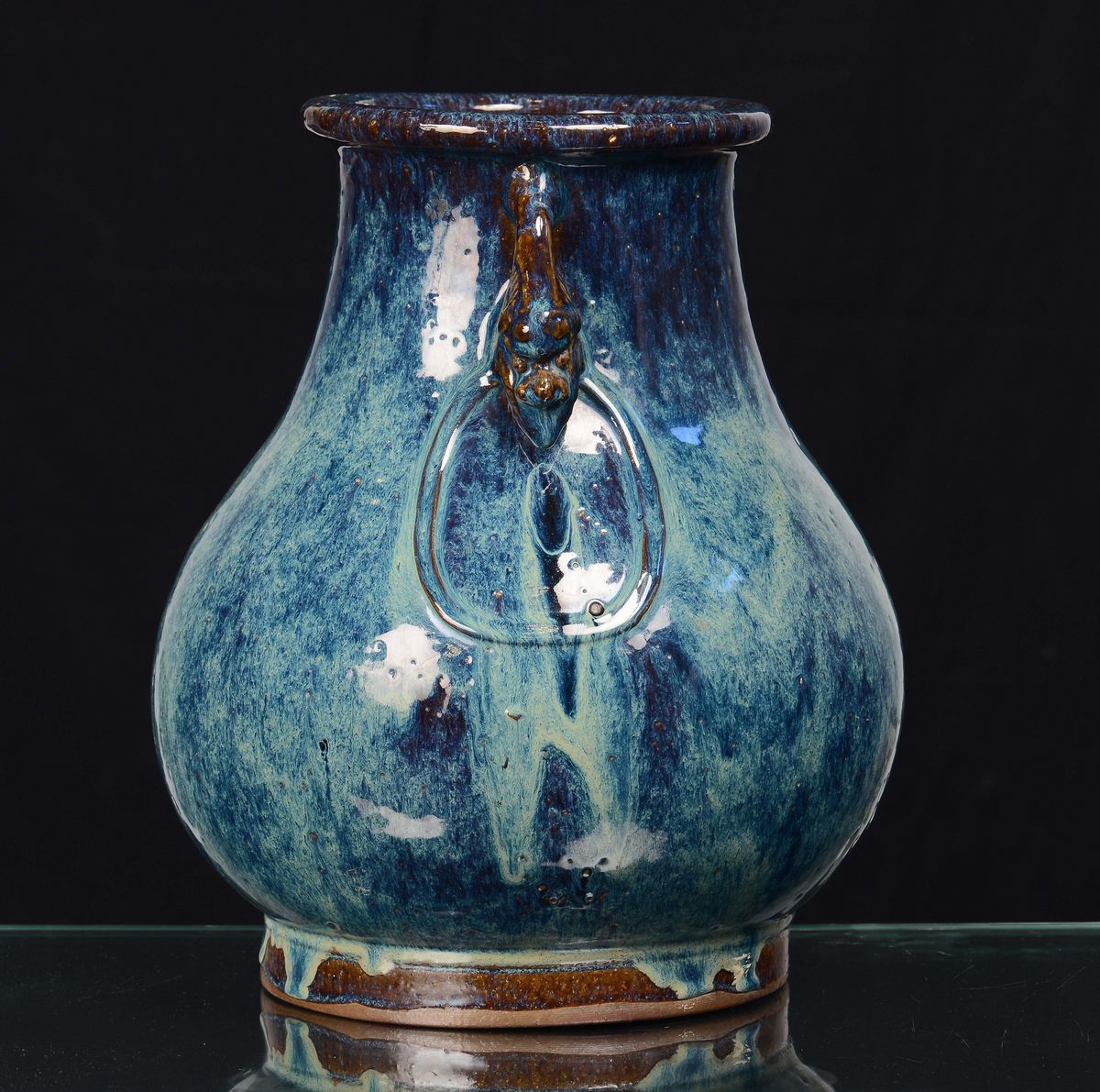 Vaso in Gres Flambé sulla Tonalità del Blu, Cina, Dinastia Qing, XIX Secolo