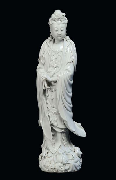 Guanyn in Porcellana Blanc De Chine, Dehua, Cina, Dinastia Qing, XIX Secolo