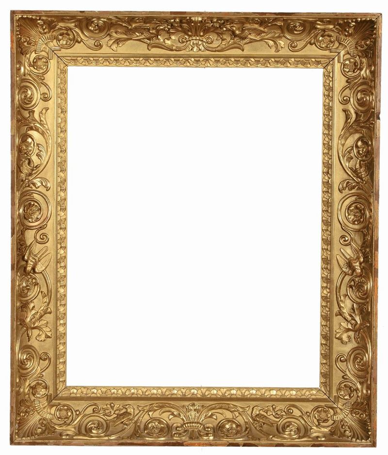 Cornice in legno intagliato ed interamente dorato, Italia centrale, periodo neoclassico  - Asta Cornici Antiche dal XVI al XIX secolo - Cambi Casa d'Aste