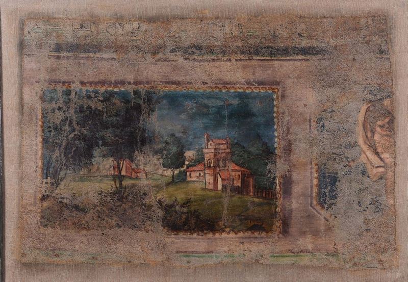 Strappo di affresco raffigurante paesaggio, XVIII secolo  - Asta Asta a Tempo 05-2014 - Cambi Casa d'Aste