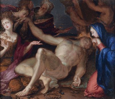 Scuola Fiamminga del XVIII Secolocompianto sul Cristo Morto Resurrezione con Angeli