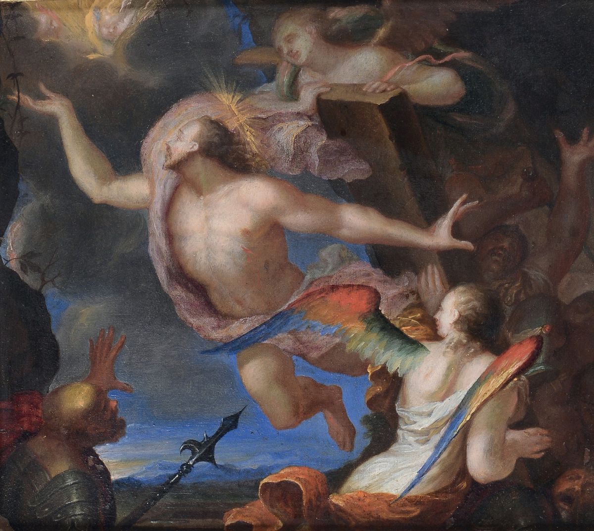Scuola Fiamminga del XVIII Secolocompianto sul Cristo Morto Resurrezione con Angeli