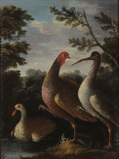 Giorgio Duranti (1687-1753), Cerchia Dipaesaggio con Volatili