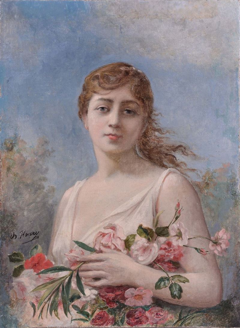 Anonimo del XIX secolo Fanciulla con fiori  - Asta Arredi e Oggetti d'Arte da Importanti Collezioni Private - Cambi Casa d'Aste