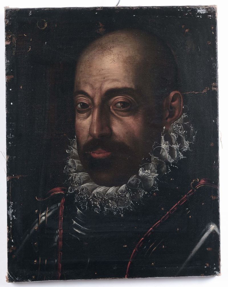 Scipione Pulzone (Gaeta 1544 - Roma 1598), scuola di Ritratto di gentiluomo in armatura  - Auction Old Masters Paintings - II - Cambi Casa d'Aste