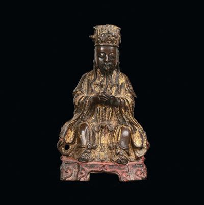 Figura di Tao in Bronzo con Tracce di Doratura, Cina, Dinastia Ming, XVII Secolo