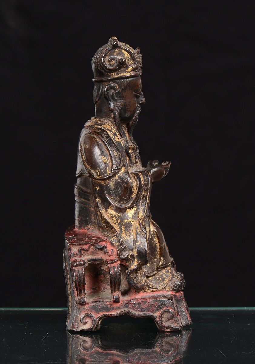 Figura di Tao in Bronzo con Tracce di Doratura, Cina, Dinastia Ming, XVII Secolo