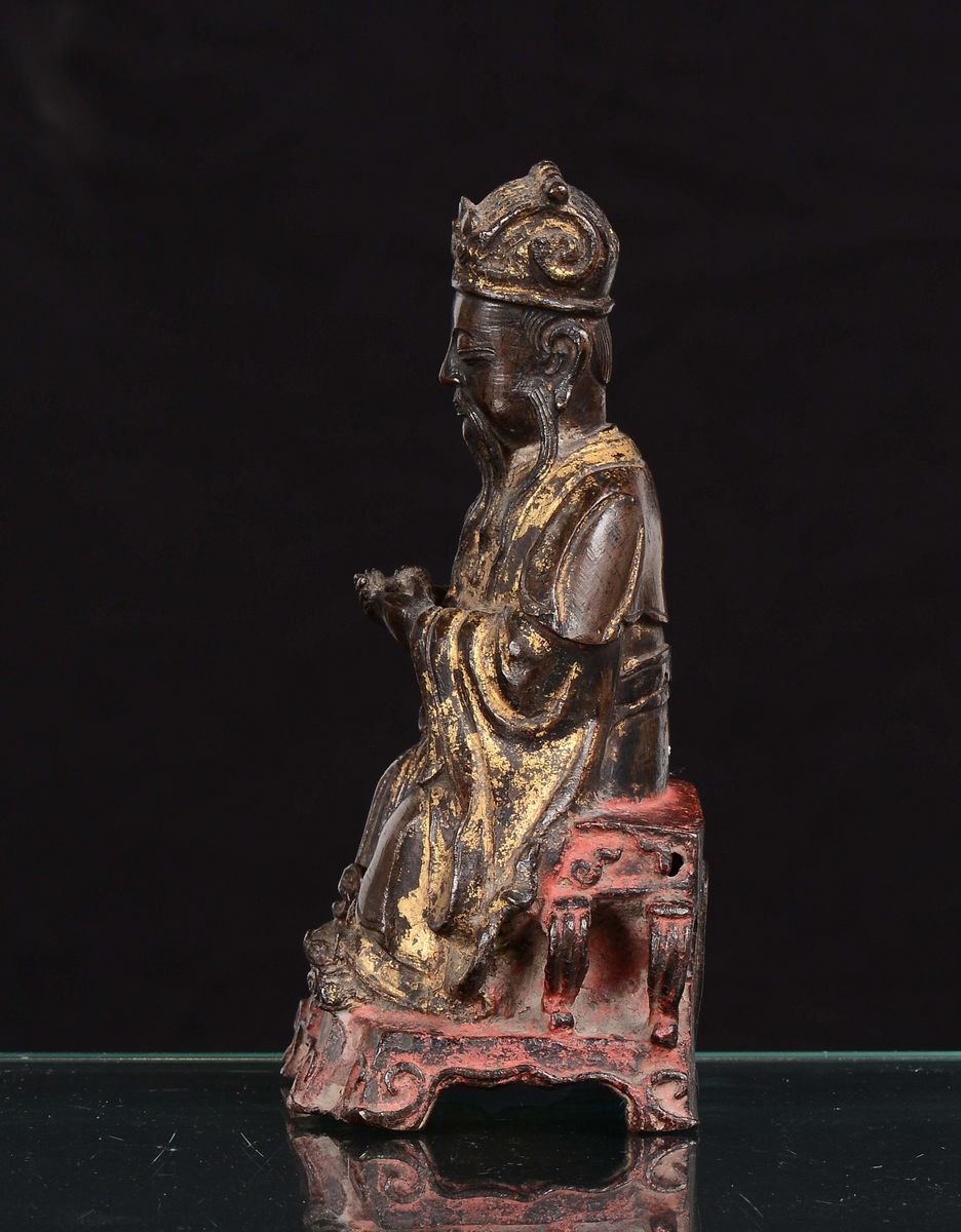 Figura di Tao in Bronzo con Tracce di Doratura, Cina, Dinastia Ming, XVII Secolo