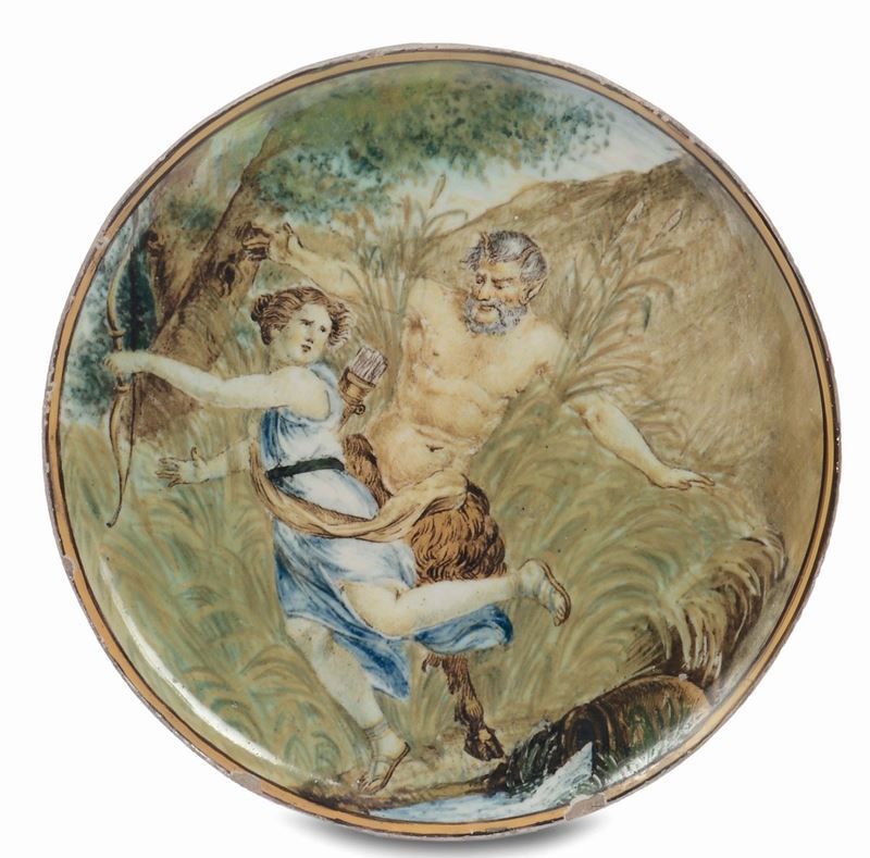 Centro di piatto in maiolica, Castelli XVIII secolo  - Auction Furnishings and Works of Art from Important Private Collections - Cambi Casa d'Aste