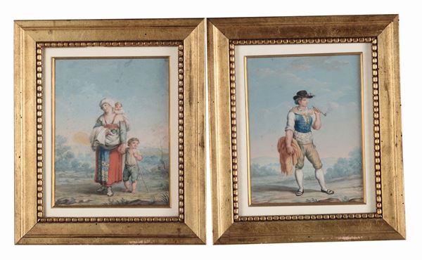 Anonimo del XIX secolo Coppia di figure in costume