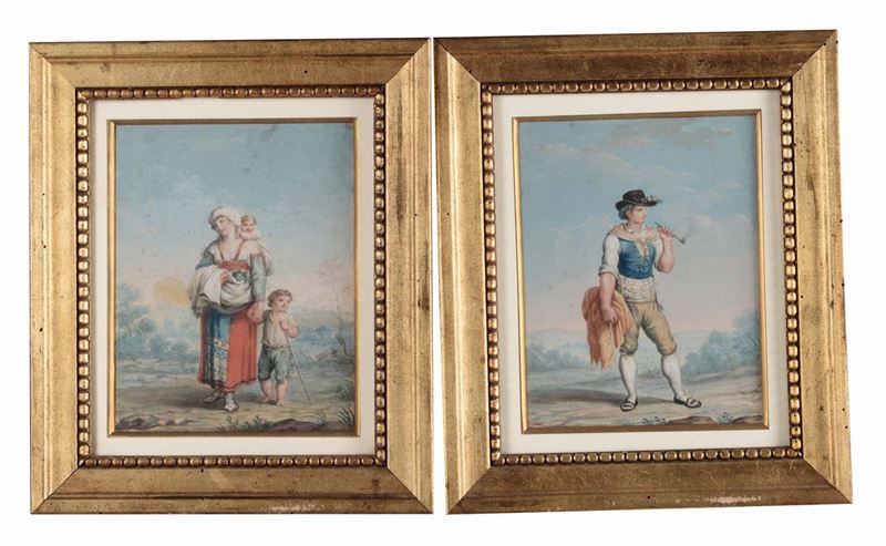 Anonimo del XIX secolo Coppia di figure in costume  - Asta Antiquariato e Dipinti Antichi - Cambi Casa d'Aste