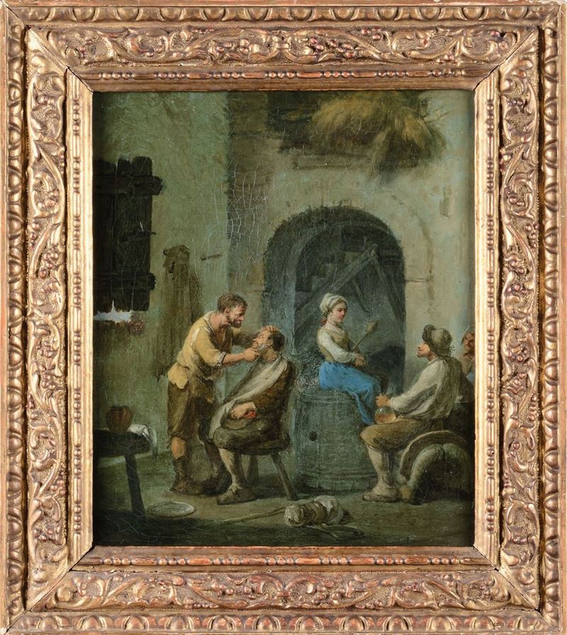 Paolo Monaldi (Roma 1710 - dopo il 1779) Interno di Barbiere  - Asta Fine Selection - II - III - Cambi Casa d'Aste