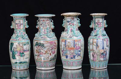 Quattro Vasi Canton, Cina XIX Secolo