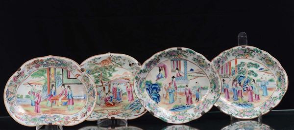 Quattro piatti Canton, Cina XIX secolo