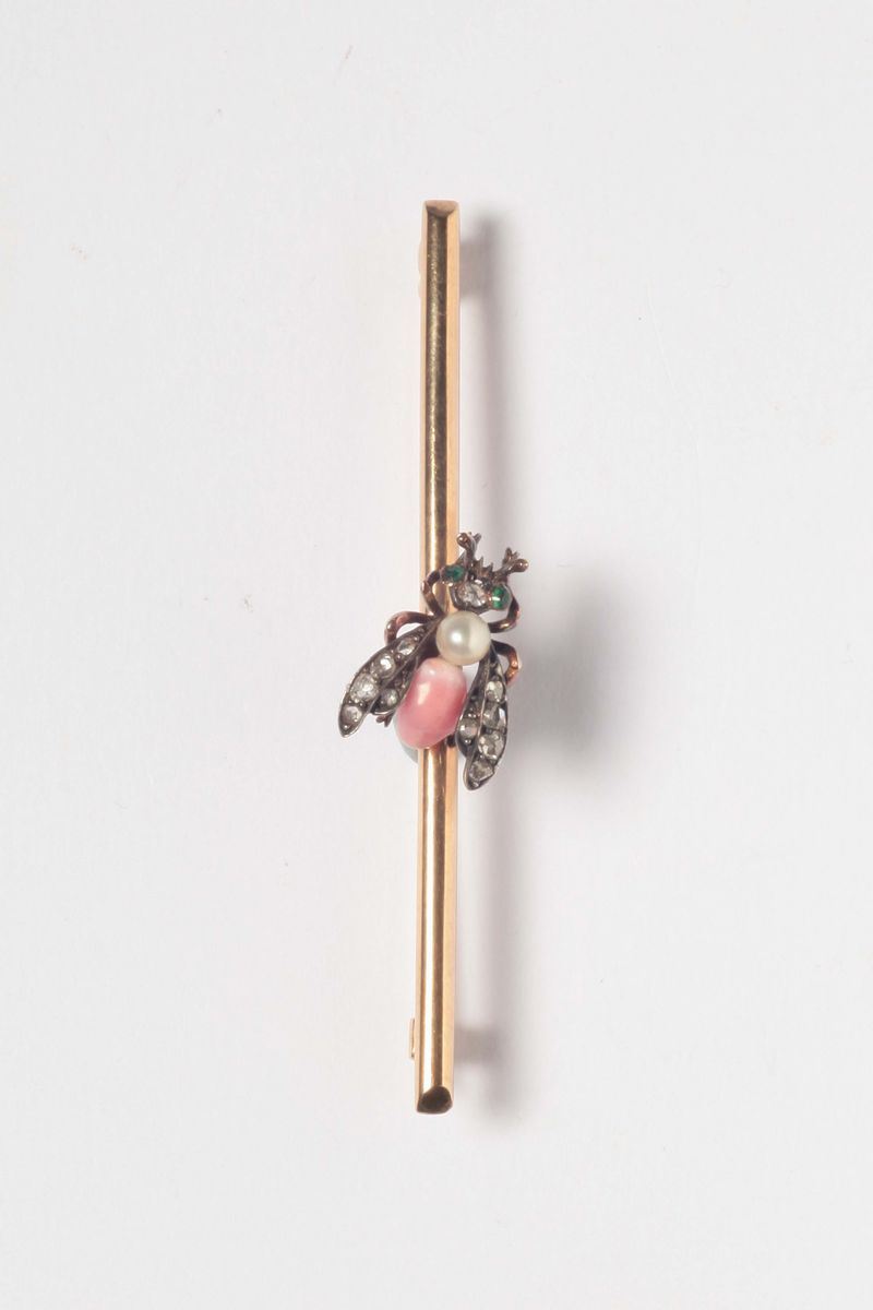 A pink pearl and diamond brooch  - Auction Silver, Ancient and Contemporary Jewels - Cambi Casa d'Aste
