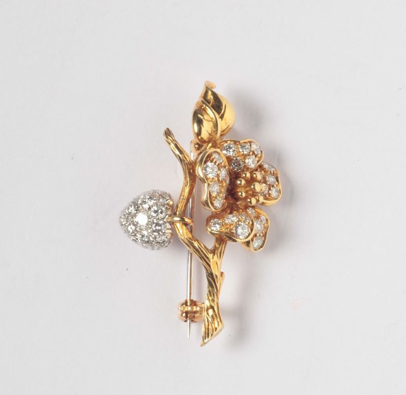 Tiffany, spilla rametto con cuore e diamanti  - Asta Argenti e Gioielli Antichi e Contemporanei - Cambi Casa d'Aste