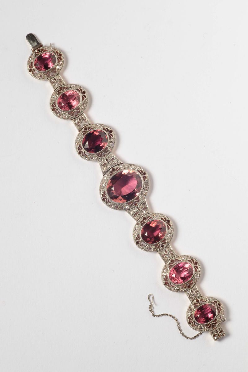 A pink tourmaline bracelet. 1910 circa  - Auction Silver, Ancient and Contemporary Jewels - Cambi Casa d'Aste