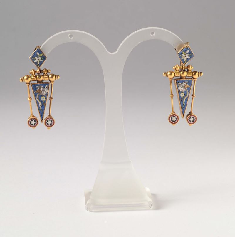 A pair of micromosaic earrings. 1900 circa  - Auction Silver, Ancient and Contemporary Jewels - Cambi Casa d'Aste