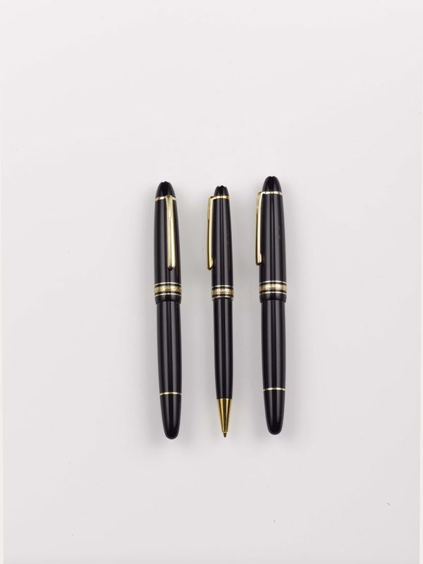 A lot containing three Mont Blanc Meisterstück pens. The pencil, roller and highlighter are engraved