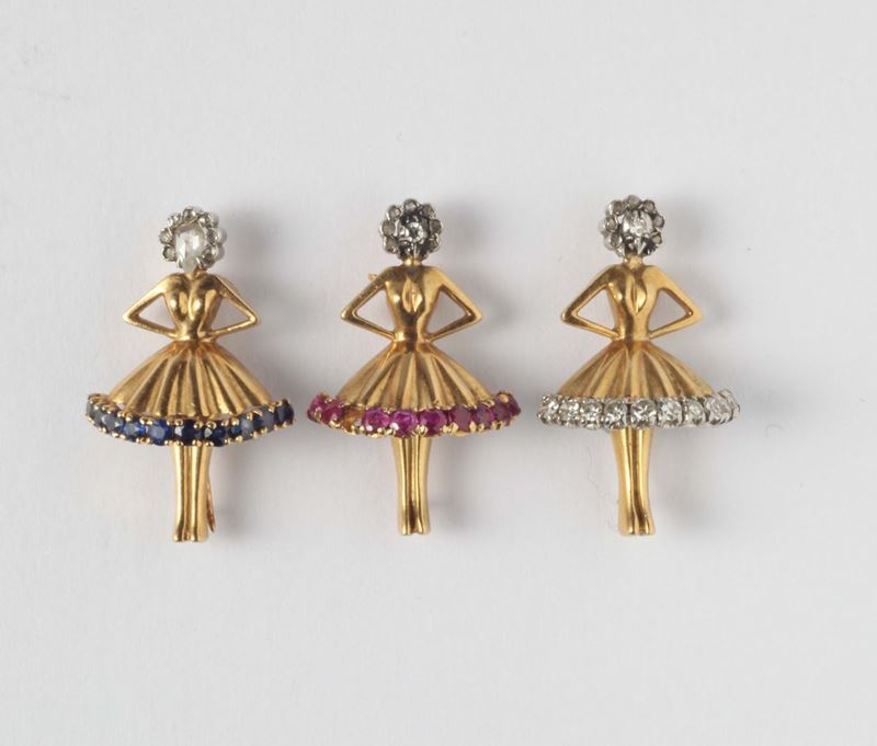 Three gem-set brooches  - Auction Fine Art - Cambi Casa d'Aste