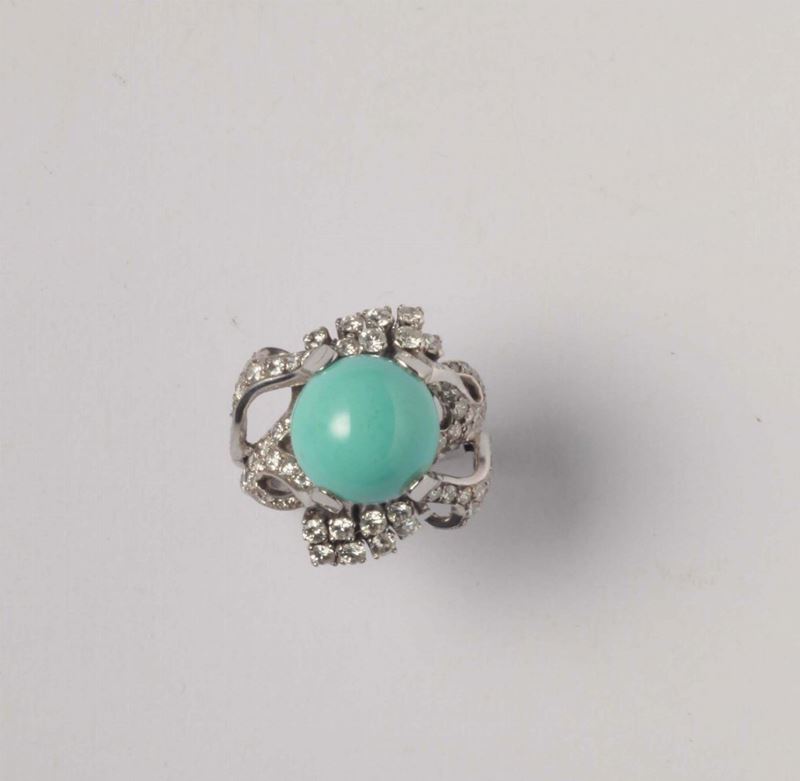 Serafini, anello con paste di turchese (materiale agglomerato) e diamanti  - Asta Vintage, Gioielli e Bijoux - Cambi Casa d'Aste