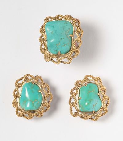 Parure Composta da Orecchini ed Anello con Turchese Naturale