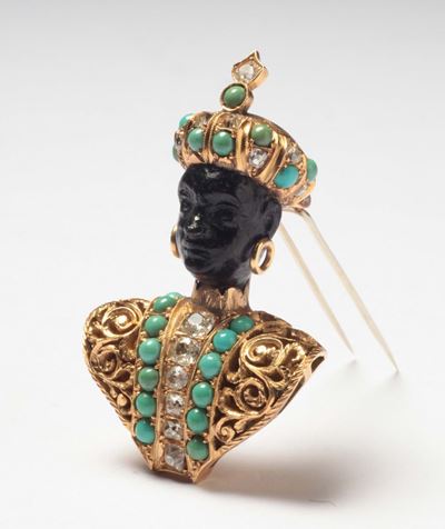 Nardi. Moretto Decorato con Diamanti di Vecchio Taglio e Turchesi Naturali