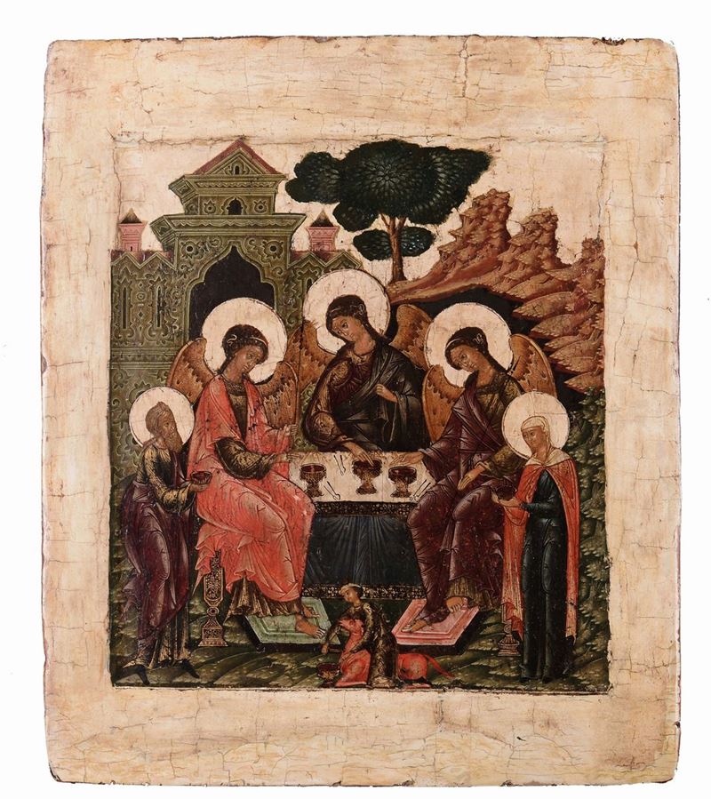 Icona raffigurante la Trinità, XVIII secolo  - Asta Arredi e Oggetti d'Arte da Importanti Collezioni Private - Cambi Casa d'Aste