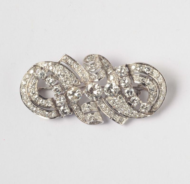 A old cut diamond and platinum brooch. 1930 circa  - Auction Silver, Ancient and Contemporary Jewels - Cambi Casa d'Aste