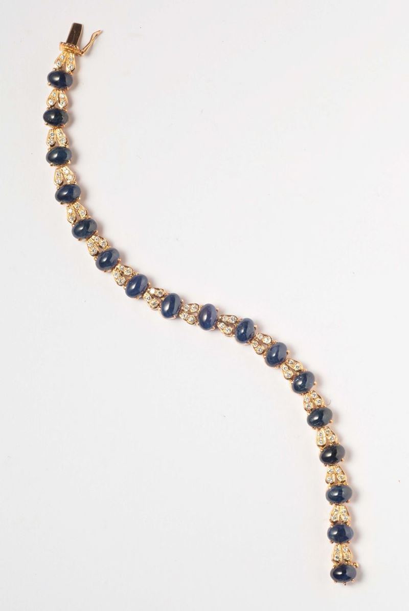 A cabochon shappire and diamond bracelet  - Auction Silver, Ancient and Contemporary Jewels - Cambi Casa d'Aste