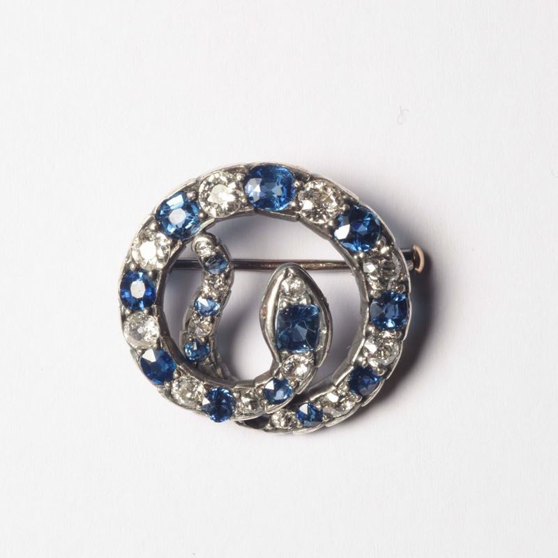 A 19th century sapphire and diamond snake brooch  - Auction Silver, Ancient and Contemporary Jewels - Cambi Casa d'Aste