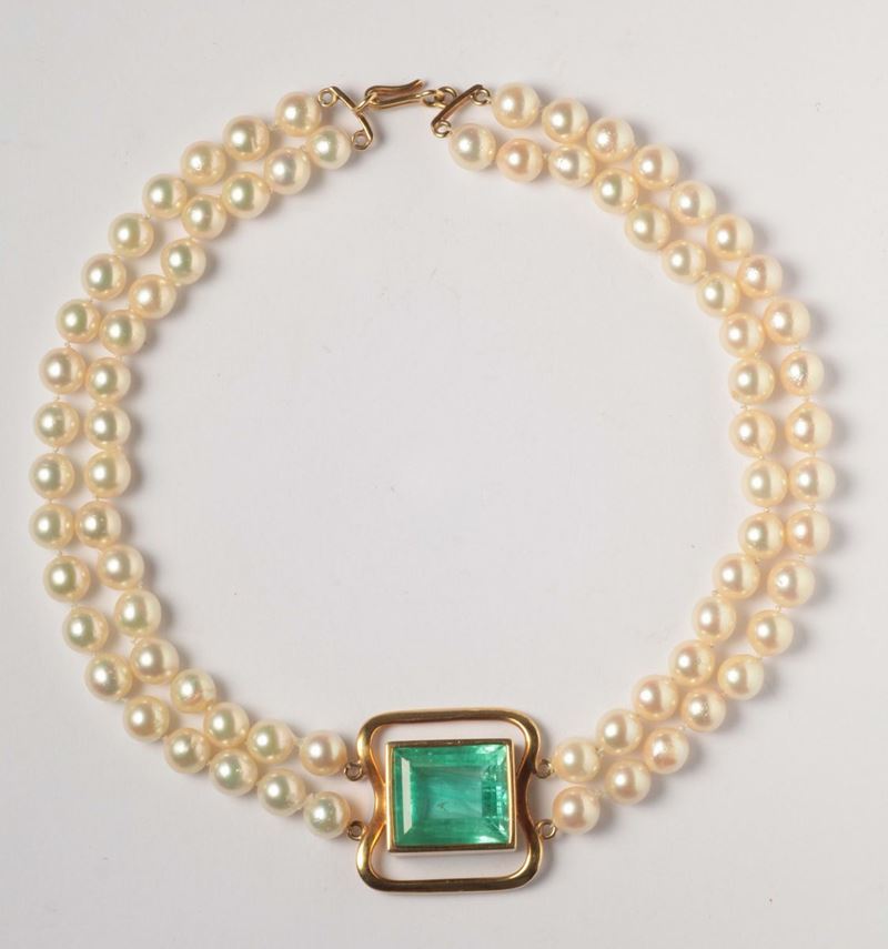 An emerald and pearl choker  - Auction Silver, Ancient and Contemporary Jewels - Cambi Casa d'Aste
