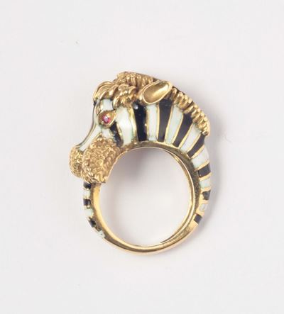 Anello con Smalti Policromi, Raffigurante una Zebra
