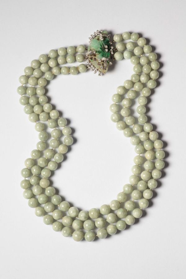 An attractive jade and diamond necklace
