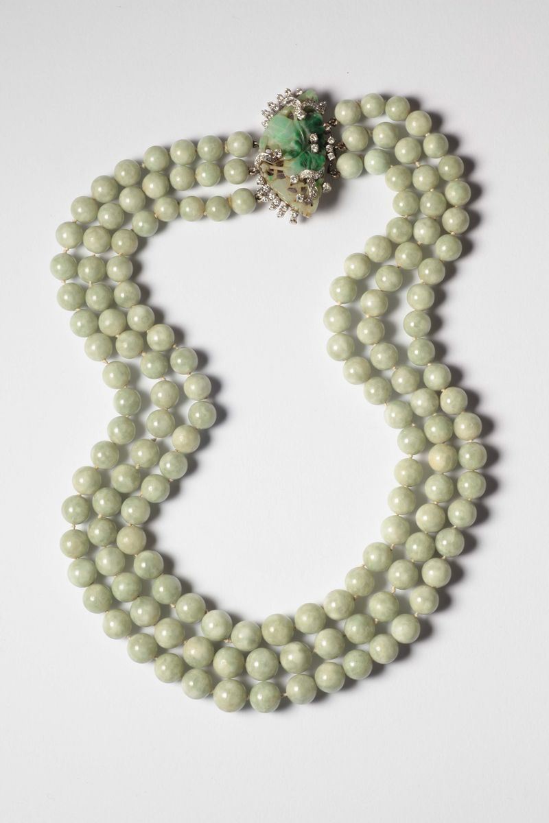 An attractive jade and diamond necklace  - Auction Silver, Ancient and Contemporary Jewels - Cambi Casa d'Aste