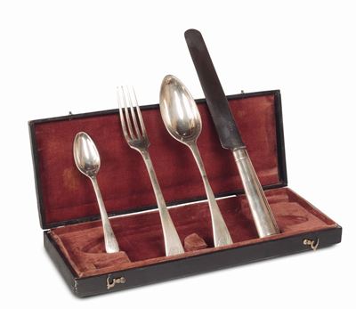 Set da Viaggio Composto Quattro Posate in Argento, Roma, Argentiere Filippo Grimaldi (1803-1848)