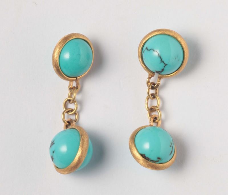 A pair of turquoise cufflinks  - Auction Silvers and Jewels - Cambi Casa d'Aste