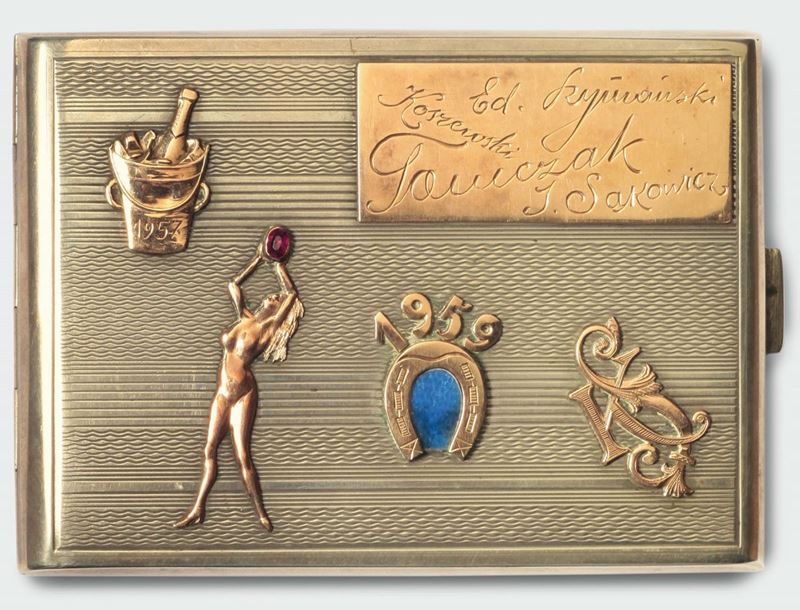Portasigarette in argento con applicazioni in oro a basso titolo  - Asta Argenti e Gioielli Antichi e Contemporanei - Cambi Casa d'Aste
