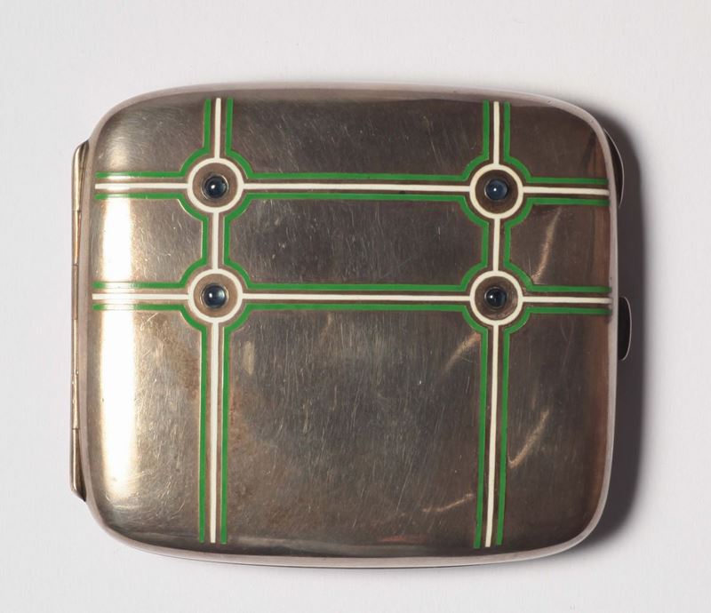 Portasigarette in argento con smalto e zaffiri  - Auction Silver, Ancient and Contemporary Jewels - Cambi Casa d'Aste