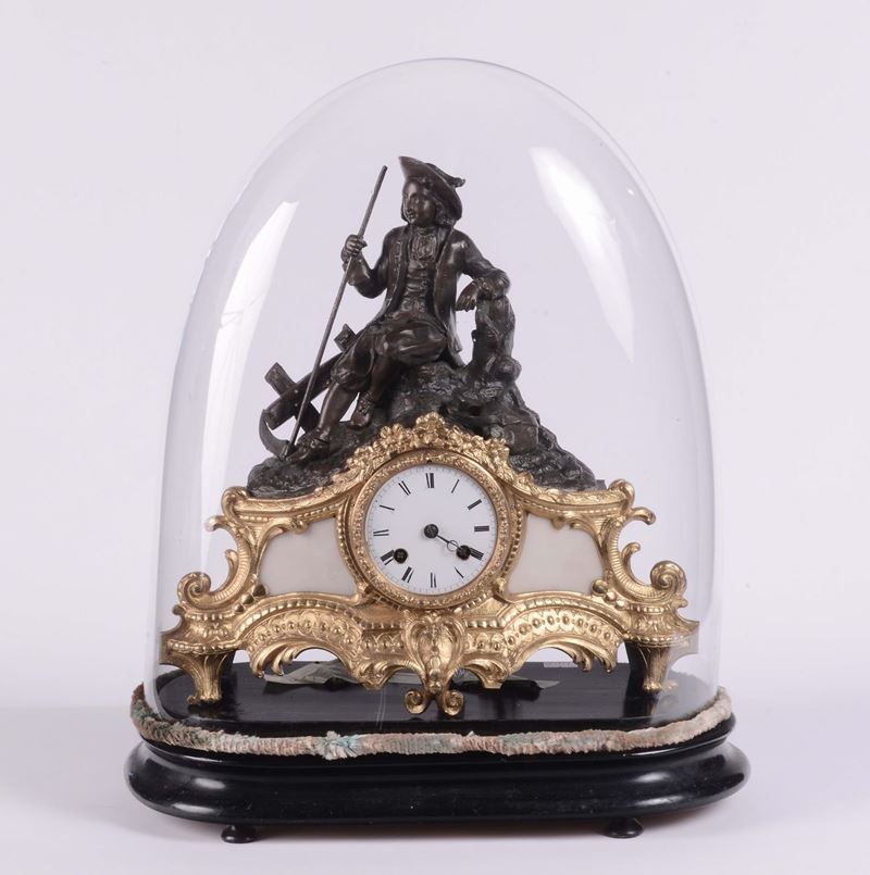 Orologio in metallo dorato e brunito con figura di contadino  - Asta Arredi e Oggetti d'Arte da Importanti Collezioni Private - Cambi Casa d'Aste